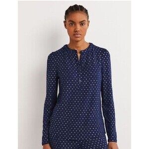 Boden Women Jersey Puff Sleeve Henley Pajamas Top Modal Tencel Long Sleeve Sz 10